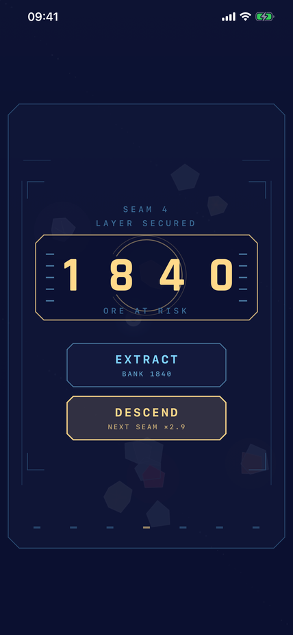 Extract or descend decision screen showing ore at risk