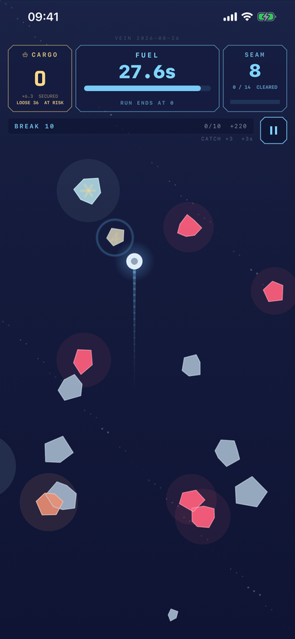 MAGLODE gameplay — the breaker head swinging on its cable through a field of ore