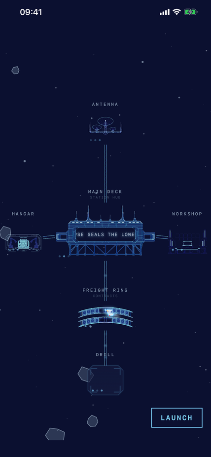 The station lobby with hangar, workshop, freight ring and drill bays